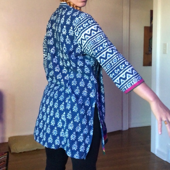 Ethnic Indian Block Print Embroidered Sequin Tunic - Picture 4 of 6